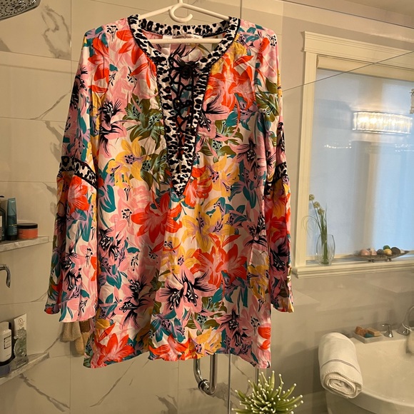 Nanette Lepore swim cover up or top size large bo ho hippy style festive cute - Picture 10 of 13